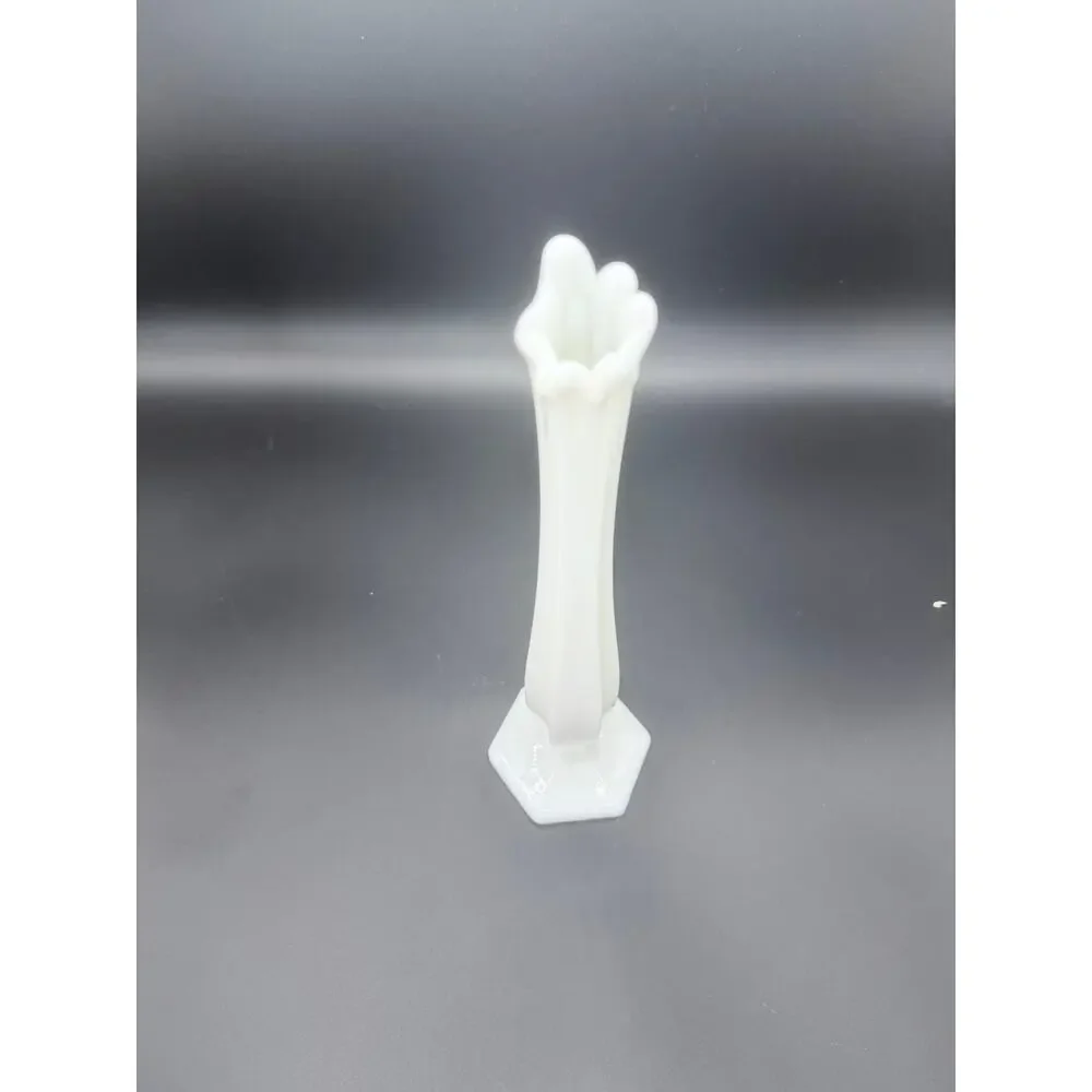 Vintage Westmoreland Milk Glass Swung Bud Vase 10 Inch Hexagon Base White MCM